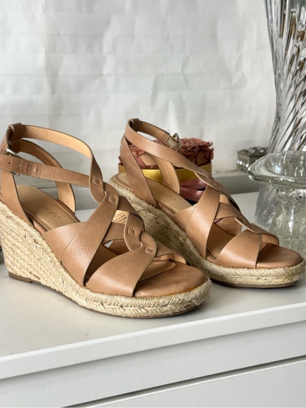 Francesca's Collections Tan Leather Wedge Espadrilles